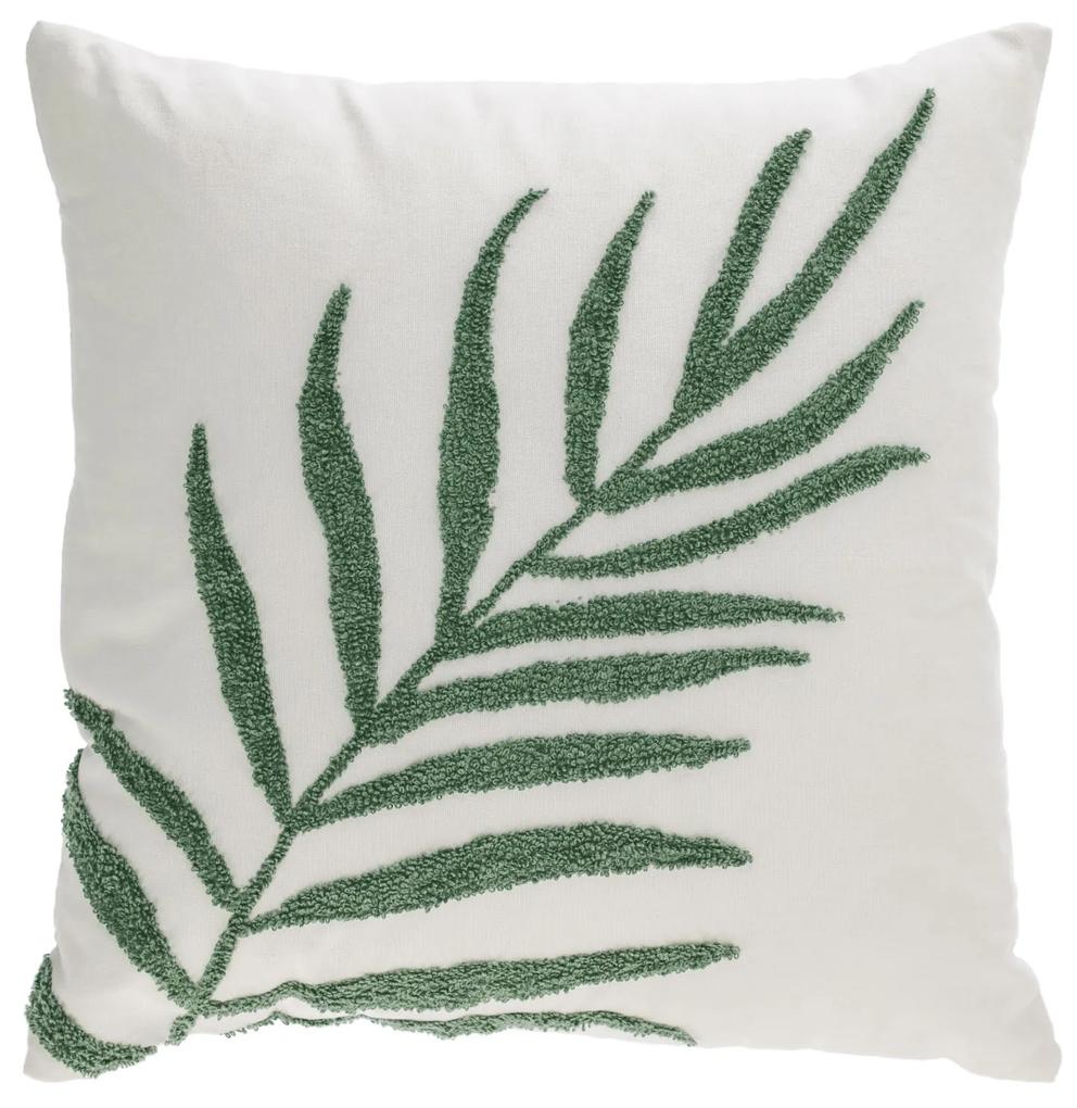 Kave Home - Capa almofada Amorela 100% algodão folha bordada verde 45 x 45 cm