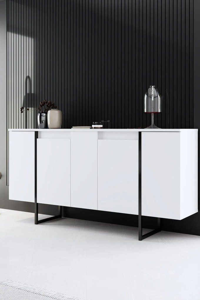 Conjunto de Mobiliário de Sala de Estar Luxe – Branco e Preto – Consol
