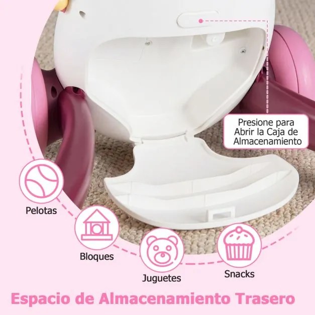 Andador Montessori para Bebés com Música Luzes Classificador Formas Engrenagens Giratórias Rosa