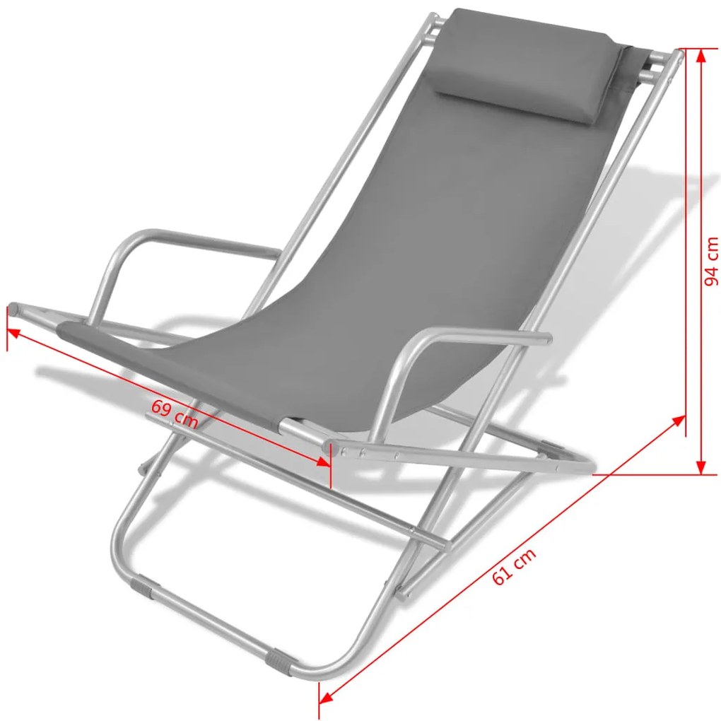 Cadeiras de jardim reclináveis 2 pcs aço cinzento