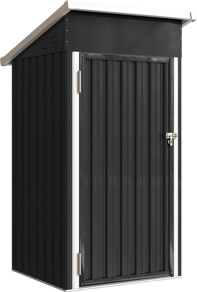 Outsunny Abrigo Exterior Metálico 107,5x91x185 cm Abrigo de Jardim com Teto Inclinado Porta com Trinco Ventilação e Luvas Cinza Escuro | Aosom Portugal