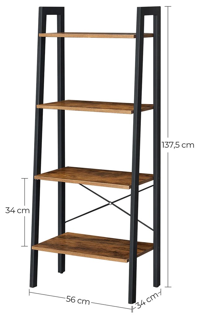 Estante em escada de design industrial 4 prateleiras 34 x 56 x 137,5 cm Castanho Vintage-preto