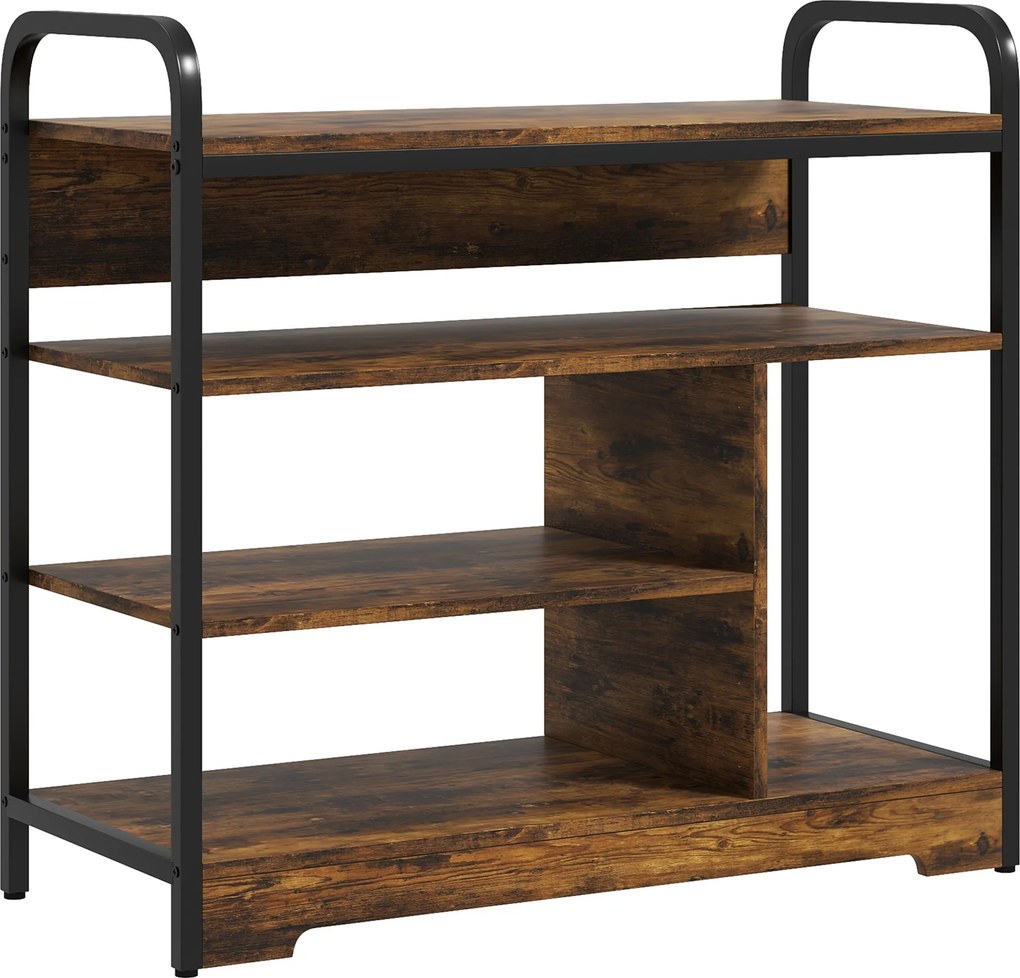 HOMCOM Sapateira 4 níveis, design aberto, estrutura metálica, pés ajustáveis, 70x30x65 cm, Castanho/Preto | Aosom Portugal