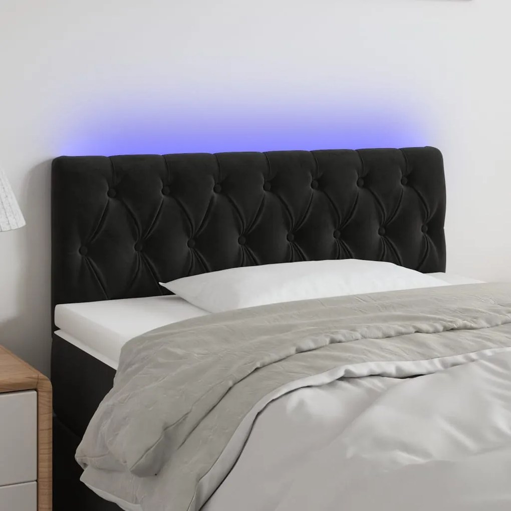 Cabeceira de cama c/ luzes LED veludo 100x7x78/88 cm preto