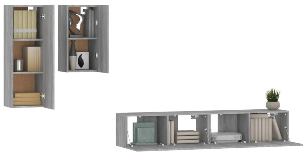 4 pcs conjunto móveis TV derivados de madeira cinzento cinzento