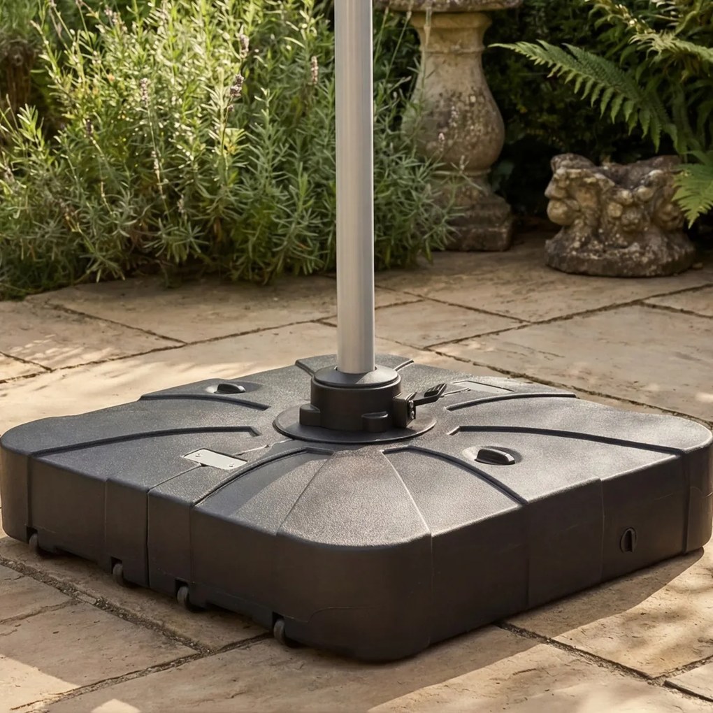 Base para guarda-sol de exterior com rodas 88 x 88 cm, de alta resistência, enchimento com água ou areia, portátil, para terraço, jardim ou piscina, P