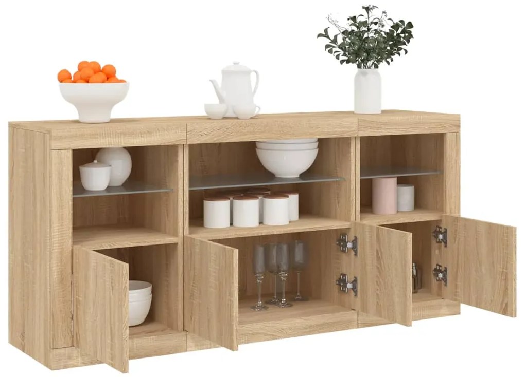 Aparador com luzes LED 142,5x37x67 cm carvalho sonoma