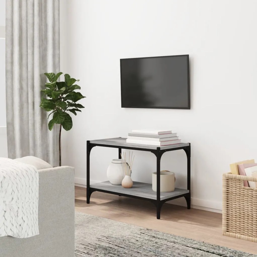 vidaXL Móvel de TV 60x33x41 cm derivados madeira/aço cinzento sonoma