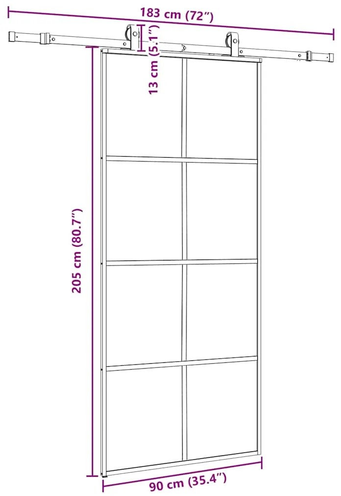 Porta deslizante c/ conj. ferragens 90x205cm vidro ESG preto