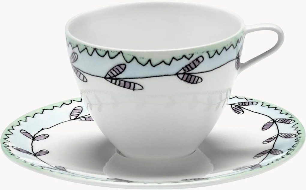 Chávenas de café e pires em porcelana Fine Bone China Midnight Flowers, conjunto de 2