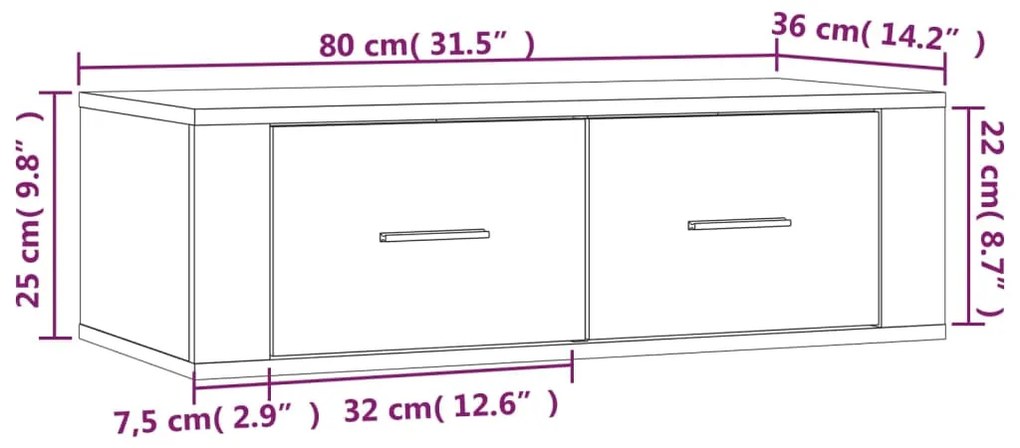 Móvel de TV suspenso 80x36x25 cm derivados de madeira branco