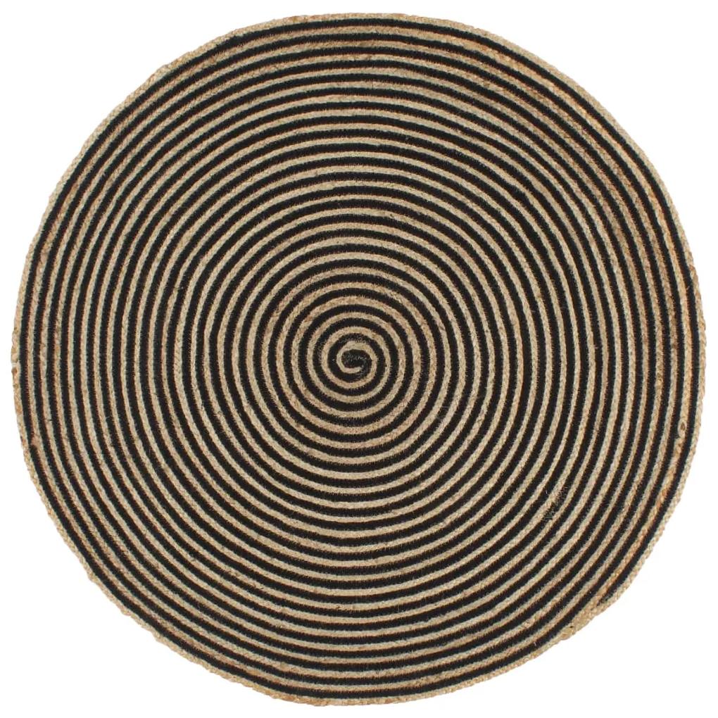 133721 vidaXL Tapete artesanal em juta com design em espiral preto 150 cm