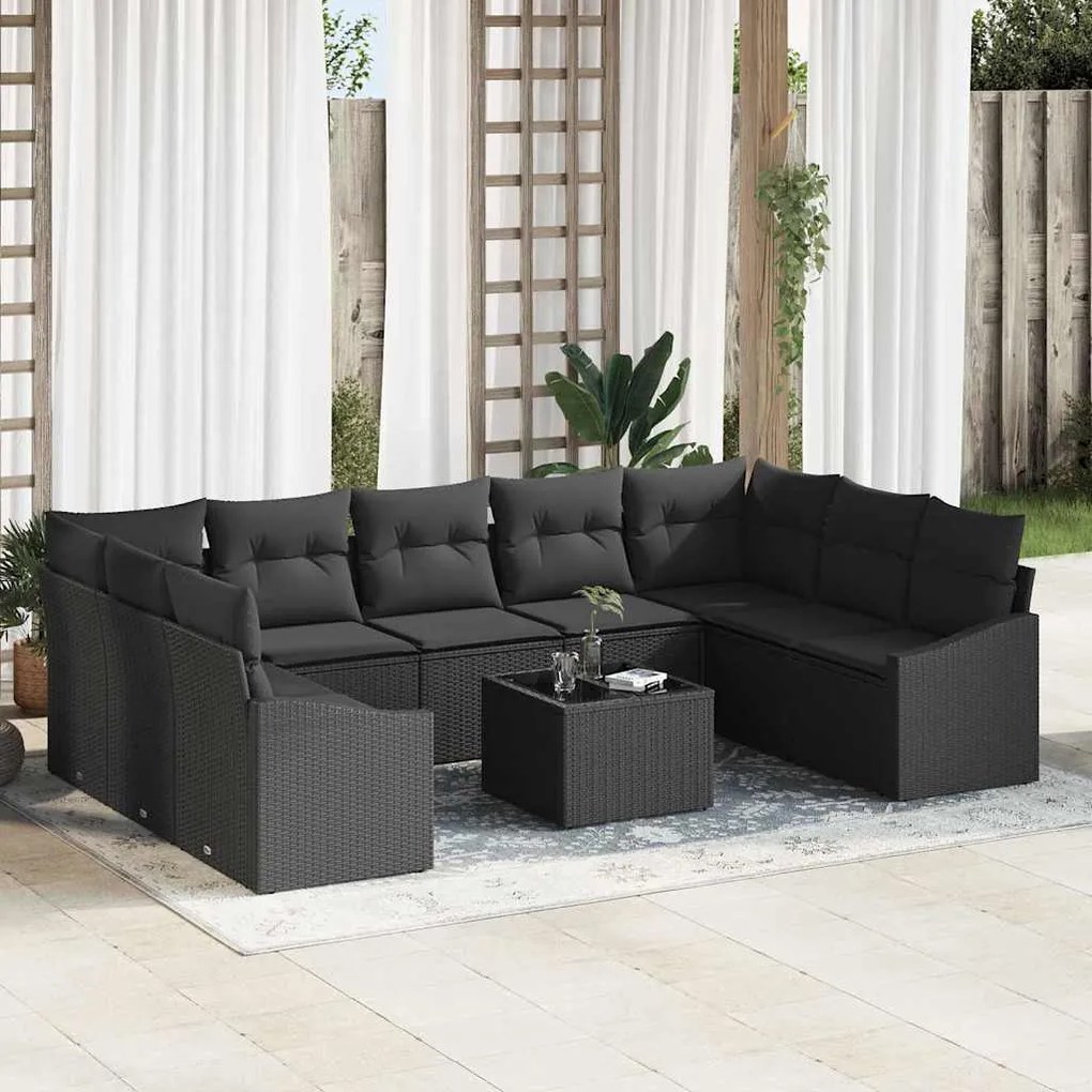 vidaXL Conjunto de Sofá de Jardim com armazenamento Preto vime PE