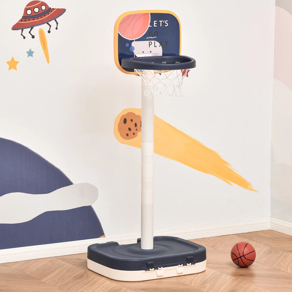 Cesto de Basquetebol Infantil 2 em 1 Portátil com Jogo de Lançamento de Anéis Altura Ajustável 96-110cm e Acessórios Incluidos 58,5x56x137cm