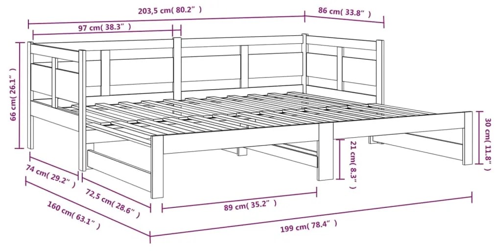 Sofá-cama puxar pinho maciço castanho mel 2x(80x200) cm