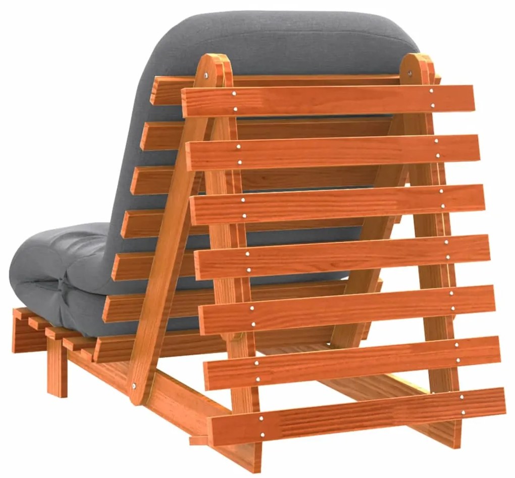 Sofá-cama futon c/ colchão madeira de pinho maciça castanho-mel