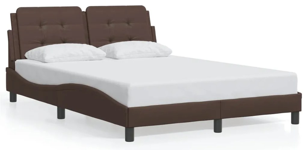 Estrutura cama c/ luzes LED 120x200cm couro artificial castanho