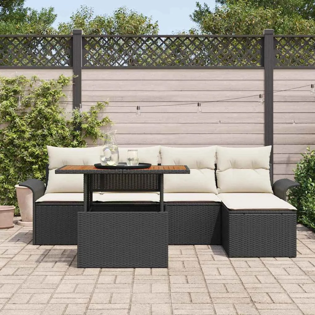 Conjunto de Sofá de Jardim de 6 Peças com Almofadas de Rattan em Polié