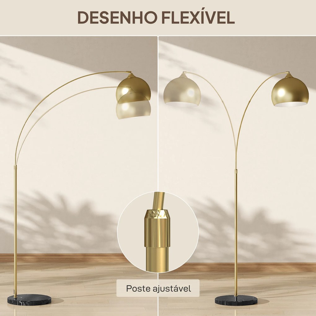 Candeeiro de Pé em Forma de Arco com Altura e Comprimento Ajustáveis com Interruptor de Pé 110-115x30x170-180 cm Dourado e Preto