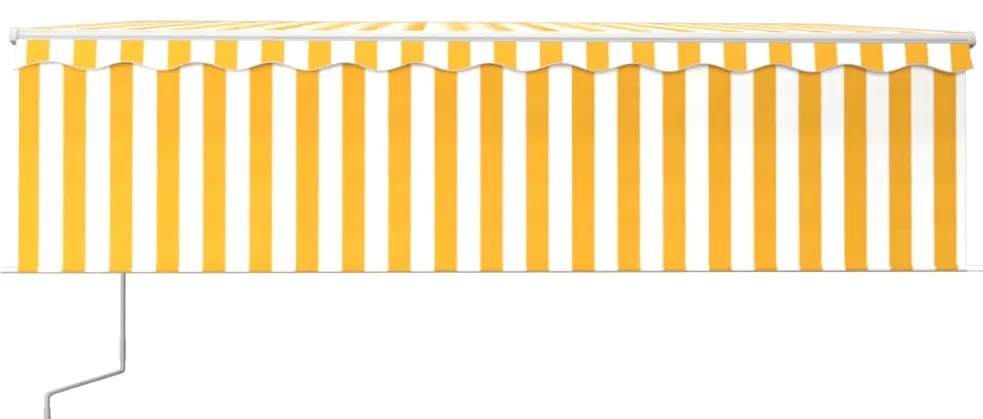 Toldo autom. c/ estore/LED/sensor de vento 5x3 m amarelo/branco