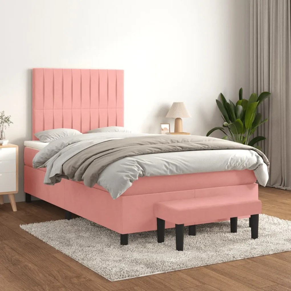 Cama boxspring com colchão 120x200 cm veludo rosa