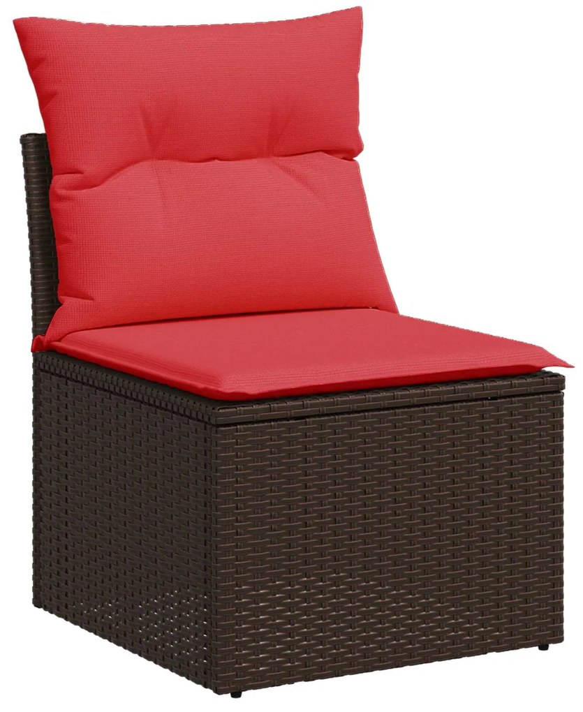 vidaXL Sofá de jardim sem braços com almofadas em vime sintético marrom