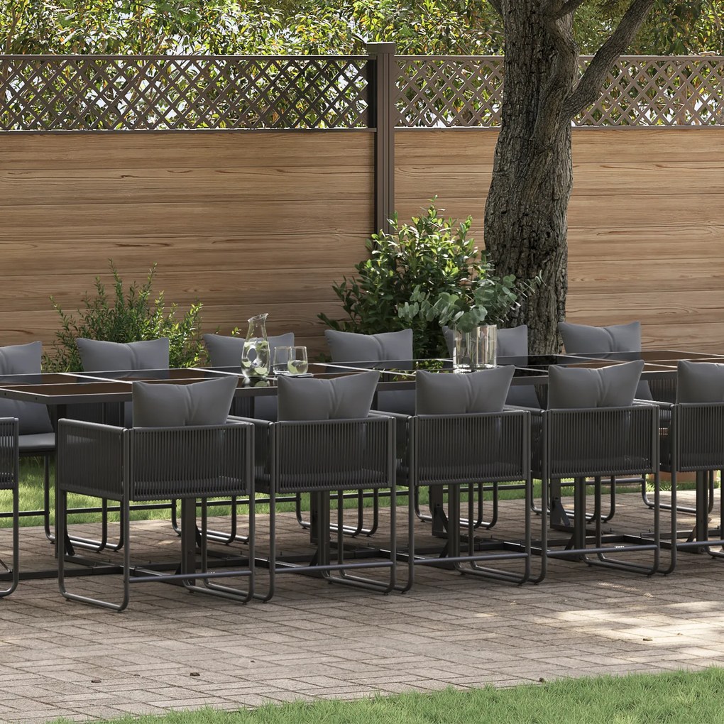 Conjunto de Jantar de Jardim de 22 Peças vidaXL com Almofadas em Aço e Rattan Poliéster