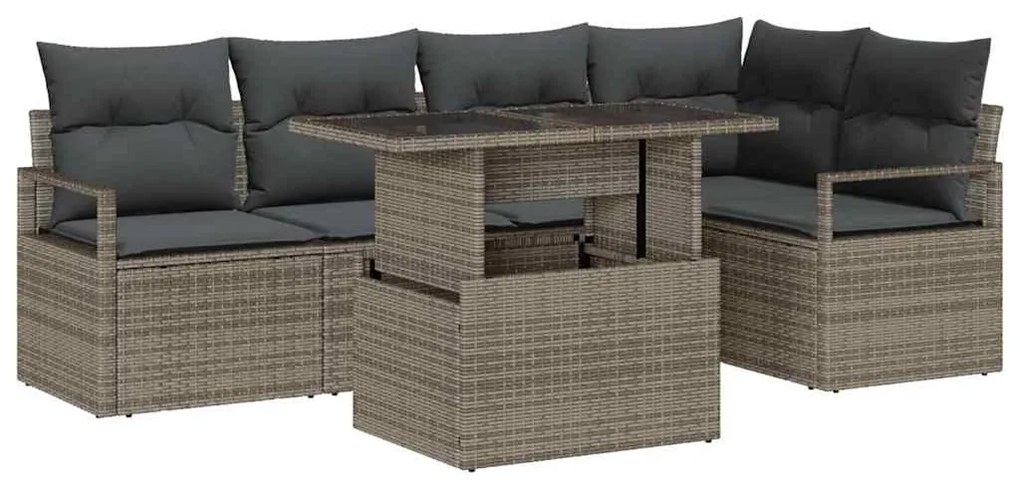 Conjunto de Sofás de Jardim vidaXL de 6 Peças com Almofadas Cinza Poli