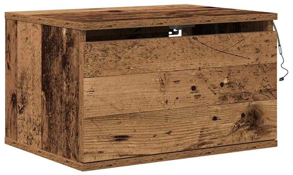 Mesa de cabeceira vidaXL com LED montada na parede em madeira envelhec