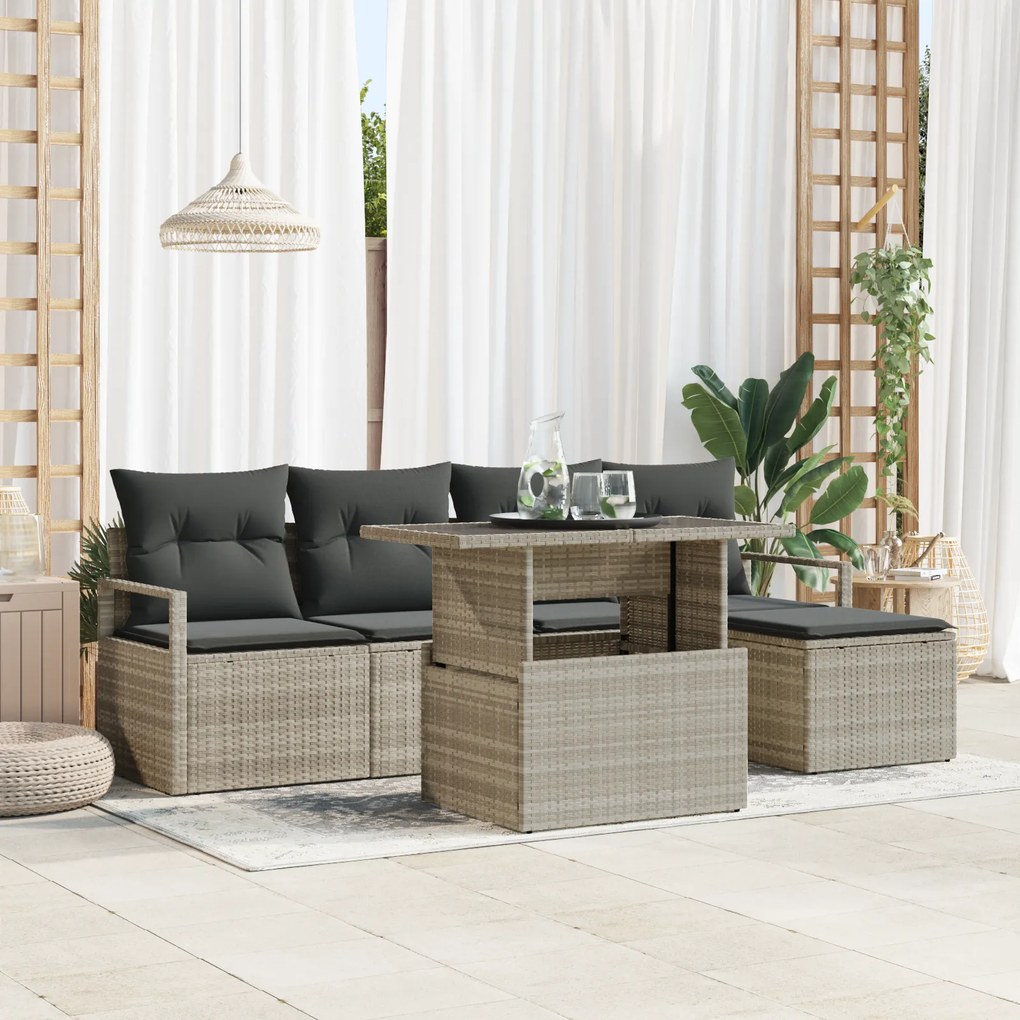 Conjunto de Sofá de Jardim vidaXL com Almofadas Cinza Claro Polyrattan