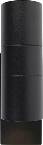Candeeiro de parede exterior preto 2 luzes IP44 com sensor crepuscular - Duo