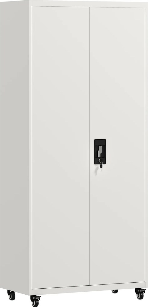 HOMCOM Armário de Ferramentas em Aço 180 cm com Rodas Amovíveis, Prateleiras Ajustáveis e Carga até 250 kg para Garagem Branco | Aosom Portugal