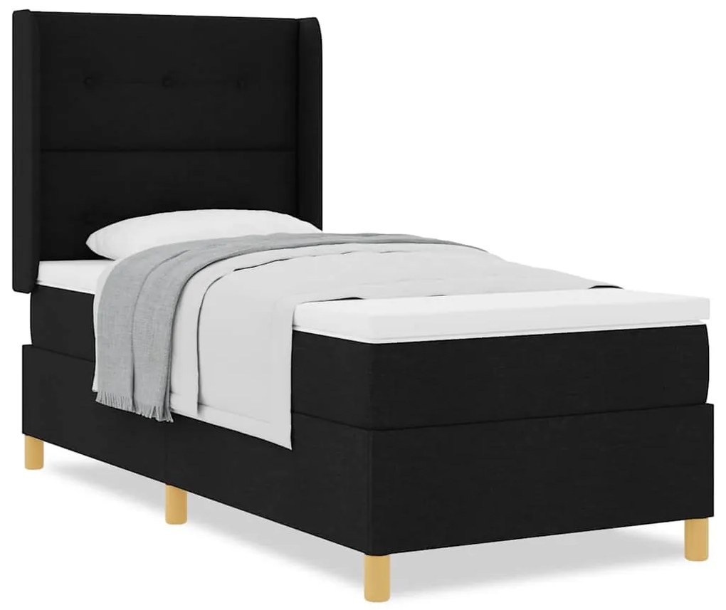 Cama Box com Colchão preta 100x200 cm, em tecido.