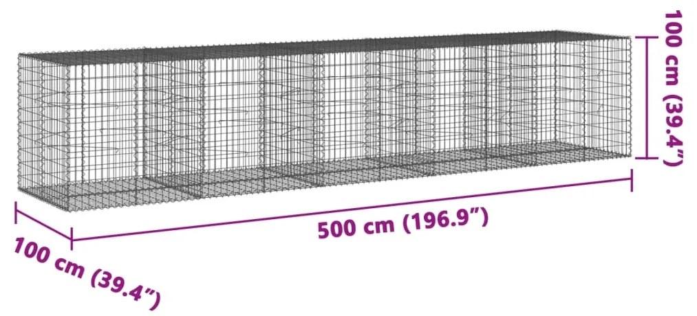 Cesto gabião com cobertura 500x100x100 cm ferro galvanizado