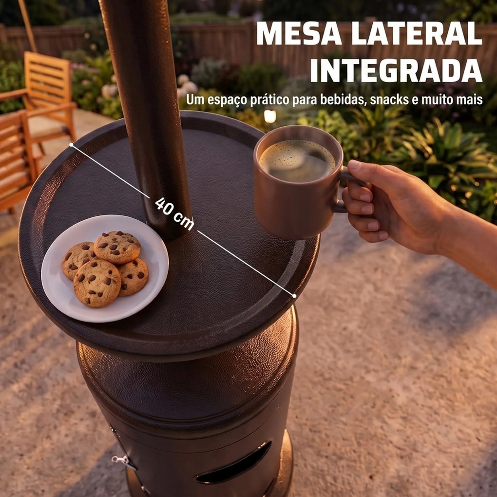 Aquecedor de Exterior a Gás para Terraço com Espaço para Garrafa de Gás 13 kW Castanho