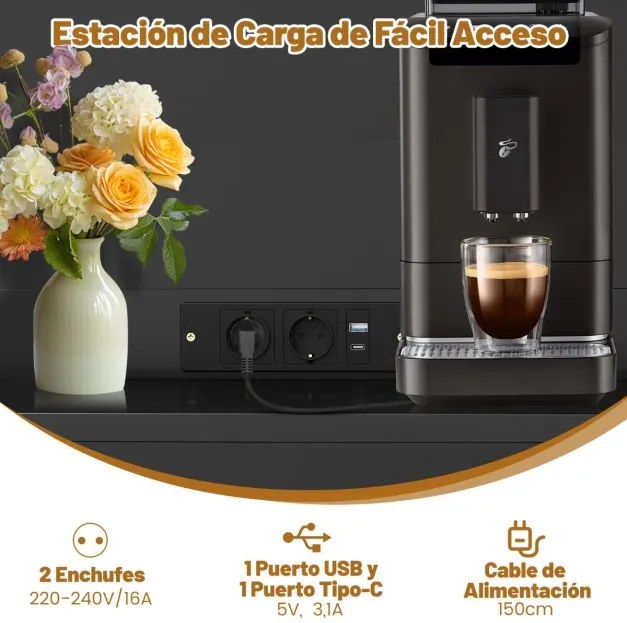 Armário de Cozinha / despensa 100 x 40 x 181 cm com tomadas elétricas, portas USB preto