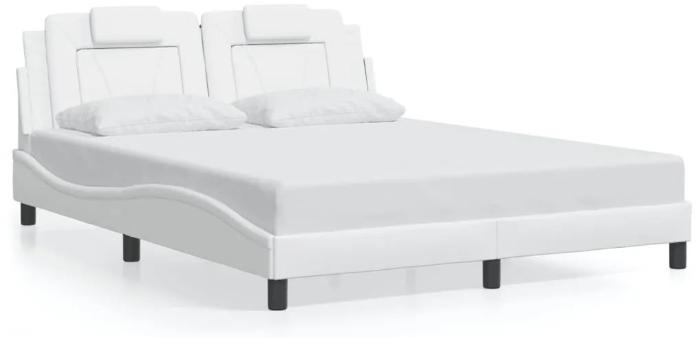 Estrutura de cama c/ luzes LED 160x200 cm couro artif. branco