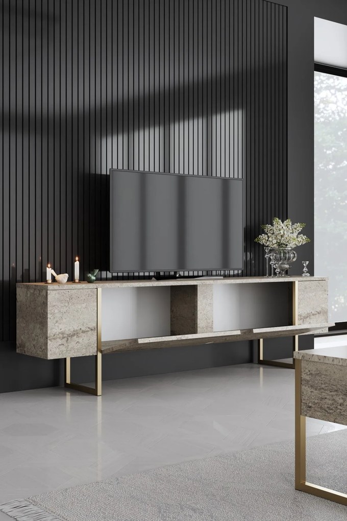 Móvel TV Luxe – Travertine/Gold – 180 cm x 30 cm x 50 cm