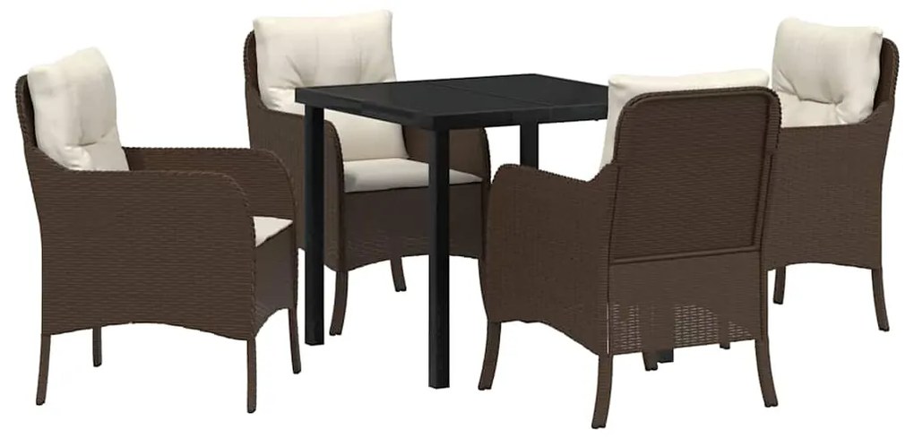 Conjunto de Jantar de Jardim de 5 Peças com Almofadas Castanho Vime Po