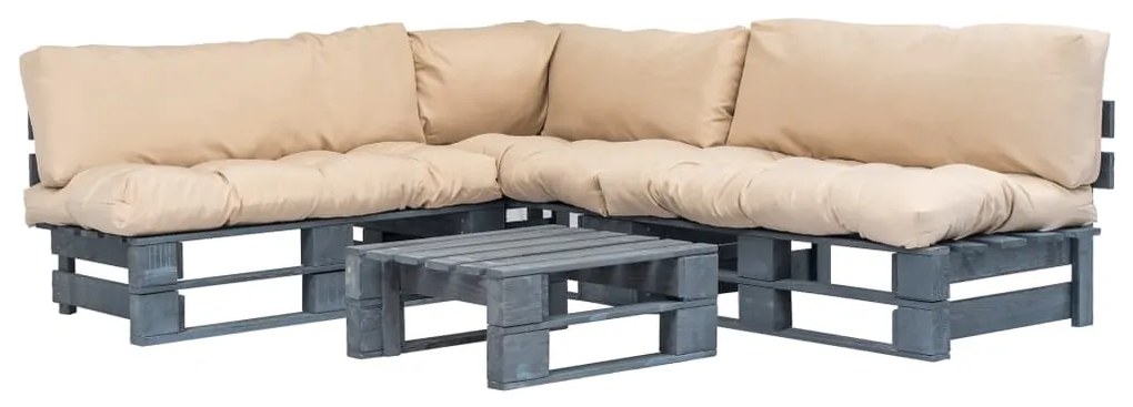 vidaXL Conj. lounge de paletes 4 pcs com almofadões cor areia madeira