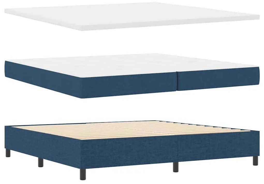 Cama Box Spring com Colchão &amp; Banco Azul 200x200 cm Tecido