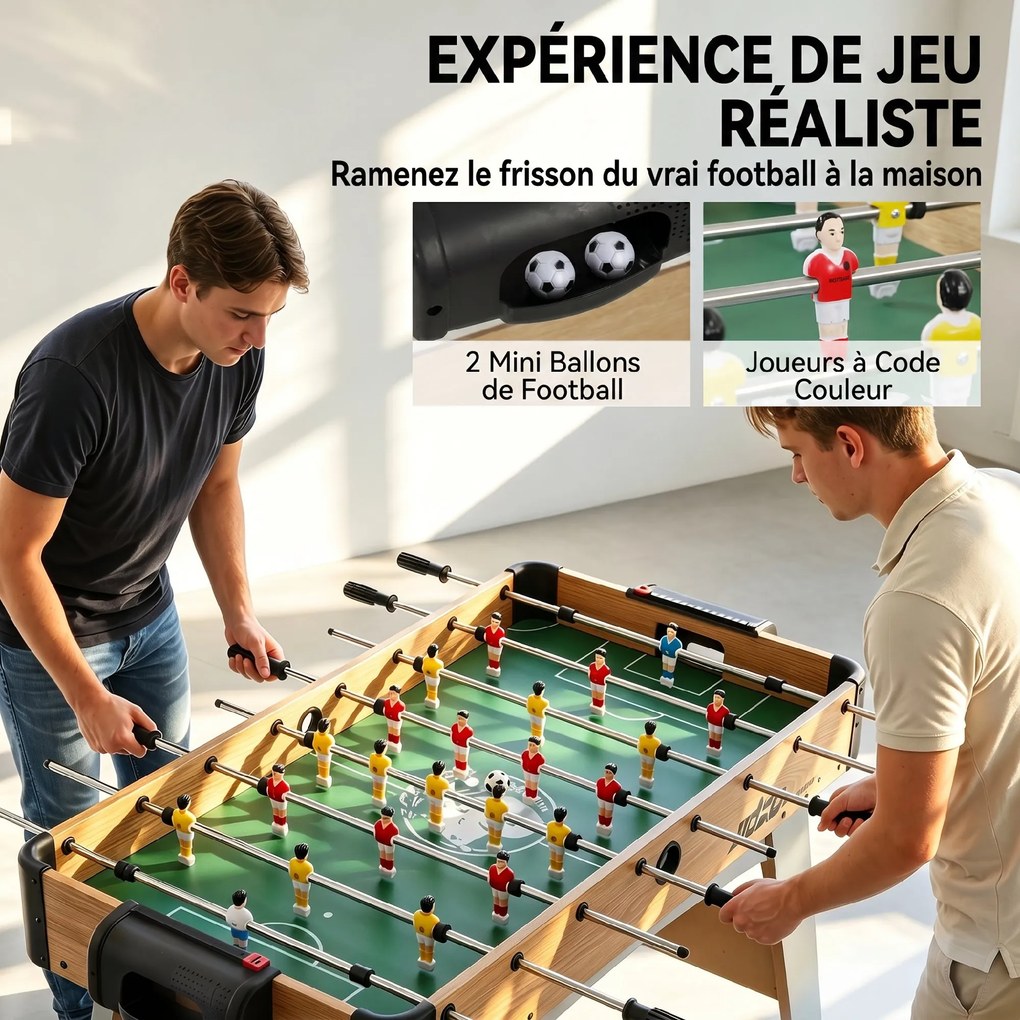 Mesa de matraquilhos para crianças e adultos, 22 jogadores, 2 bolas, 2 contadores de pontos manuais, 109 x 77 x 72 cm, carvalho amarelo