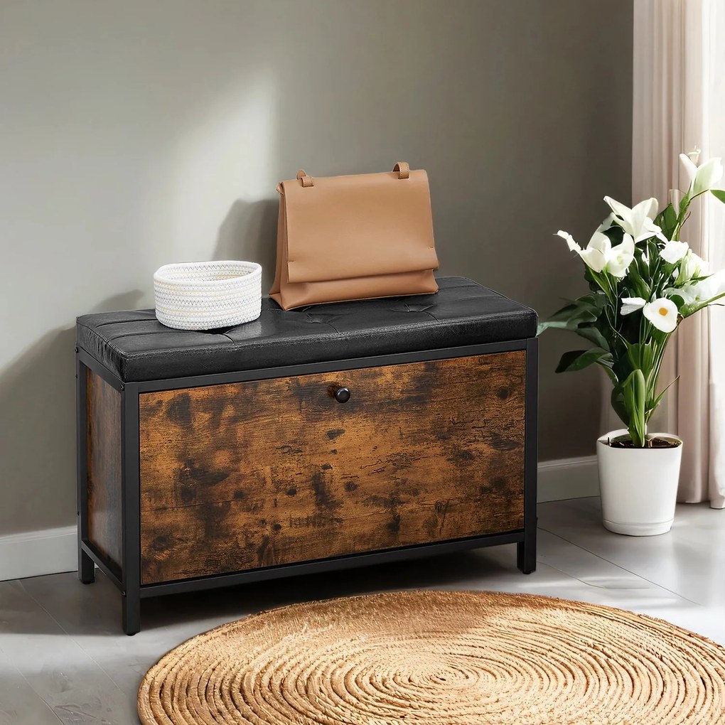 Banco sapateira 80 x 30 x 51 cm (C x L x A) castanho vintage-preto