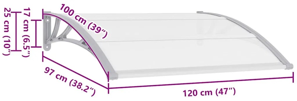Toldo de porta 120x100 cm PC cinzento