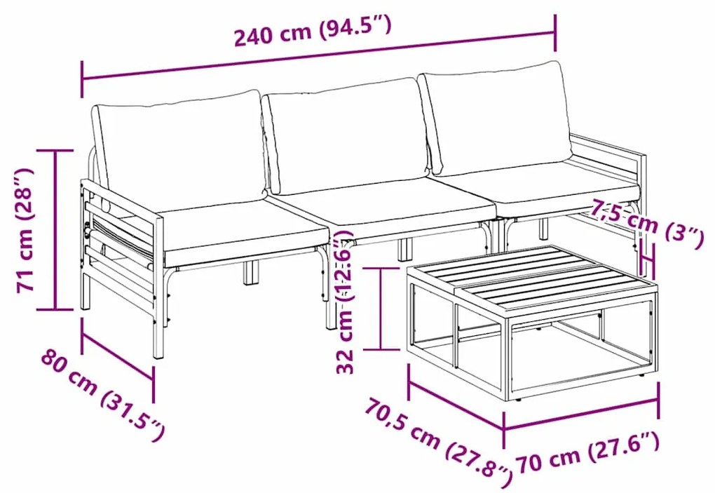 Conjunto de Sofá de Jardim 4 pcs Cinzento-escuro Aço