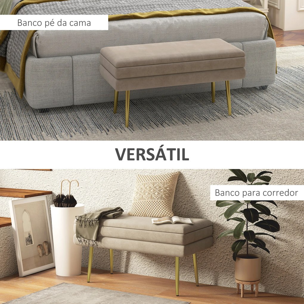 Banco Pé de Cama 30L Banco com Armazenamento para Dormitório Estofado em Veludo 79,5x37,5x43 cm Bege