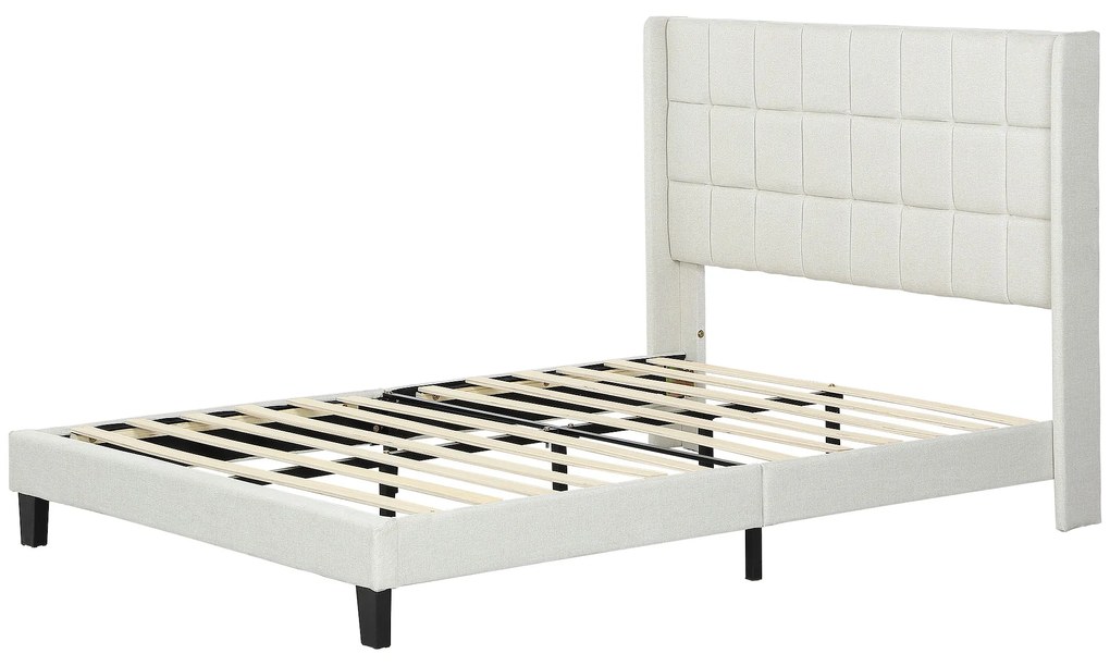 Estrutura de Cama 135x190 cm com Cabeceira Estofada em Linho e Espaço de Armazenamento Debaixo da Cama Bege