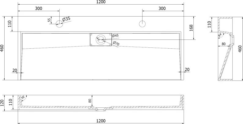 Mexen Ava lavatório de bancada em compósito 2/O 120 x 46 cm, branco - 23011202