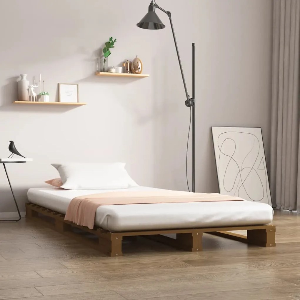 vidaXL Cama de paletes pequena solteiro 75x190 cm pinho castanho mel