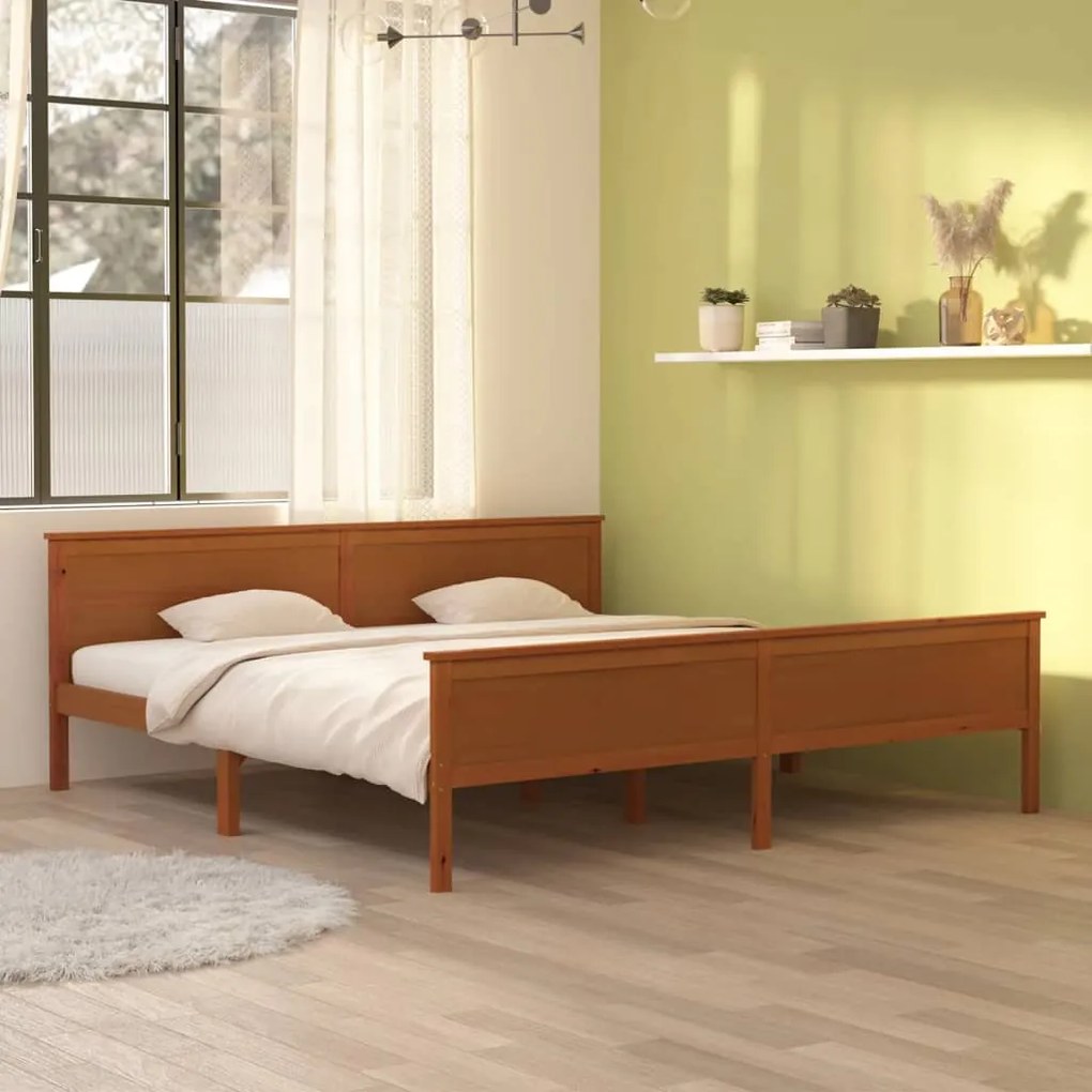 vidaXL Estrutura de cama 200x200 cm pinho maciço castanho mel